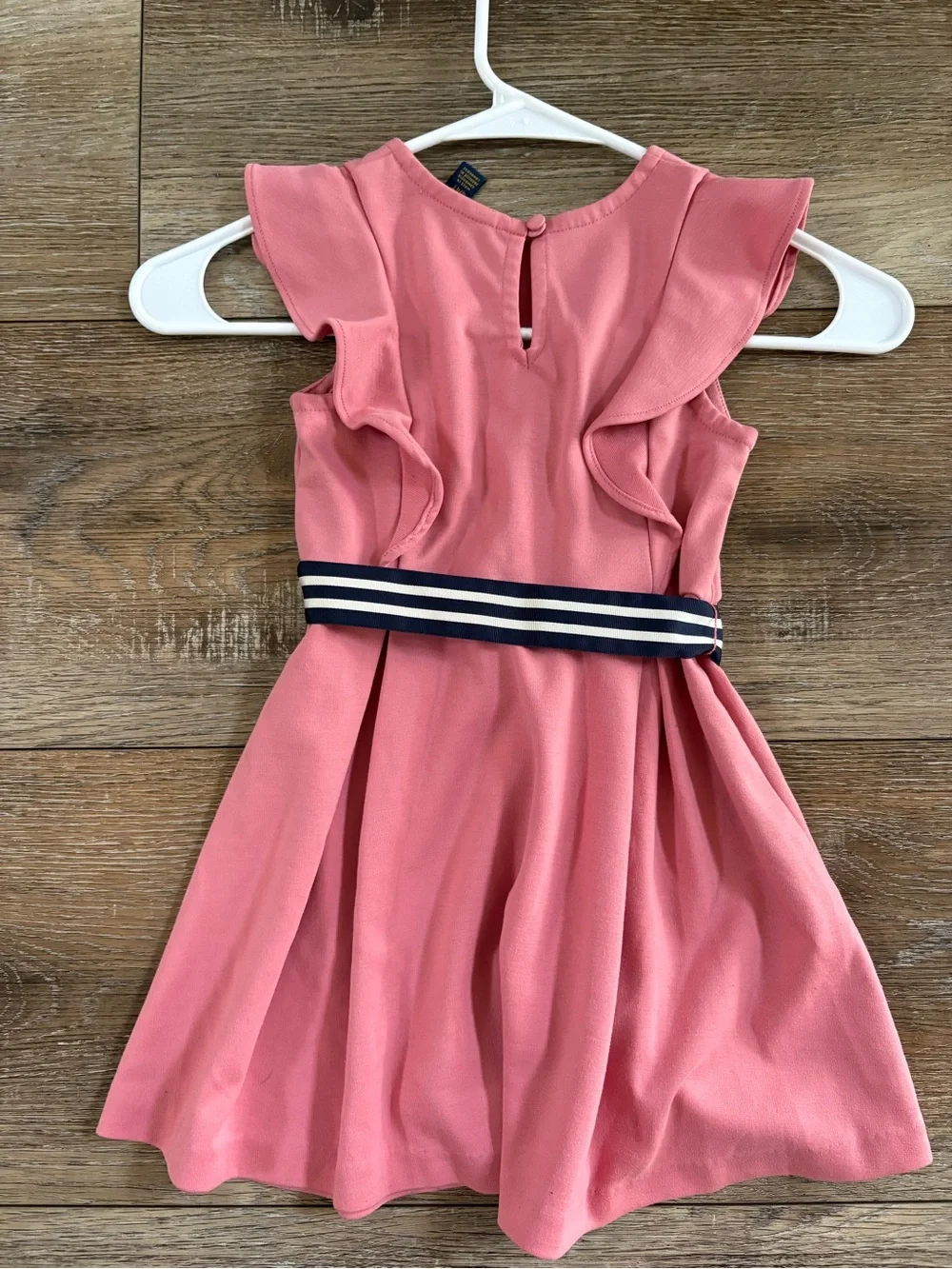 Polo by Ralph Lauren Pink Flutter-Sleeve Dress with Navy Striped Waistband
